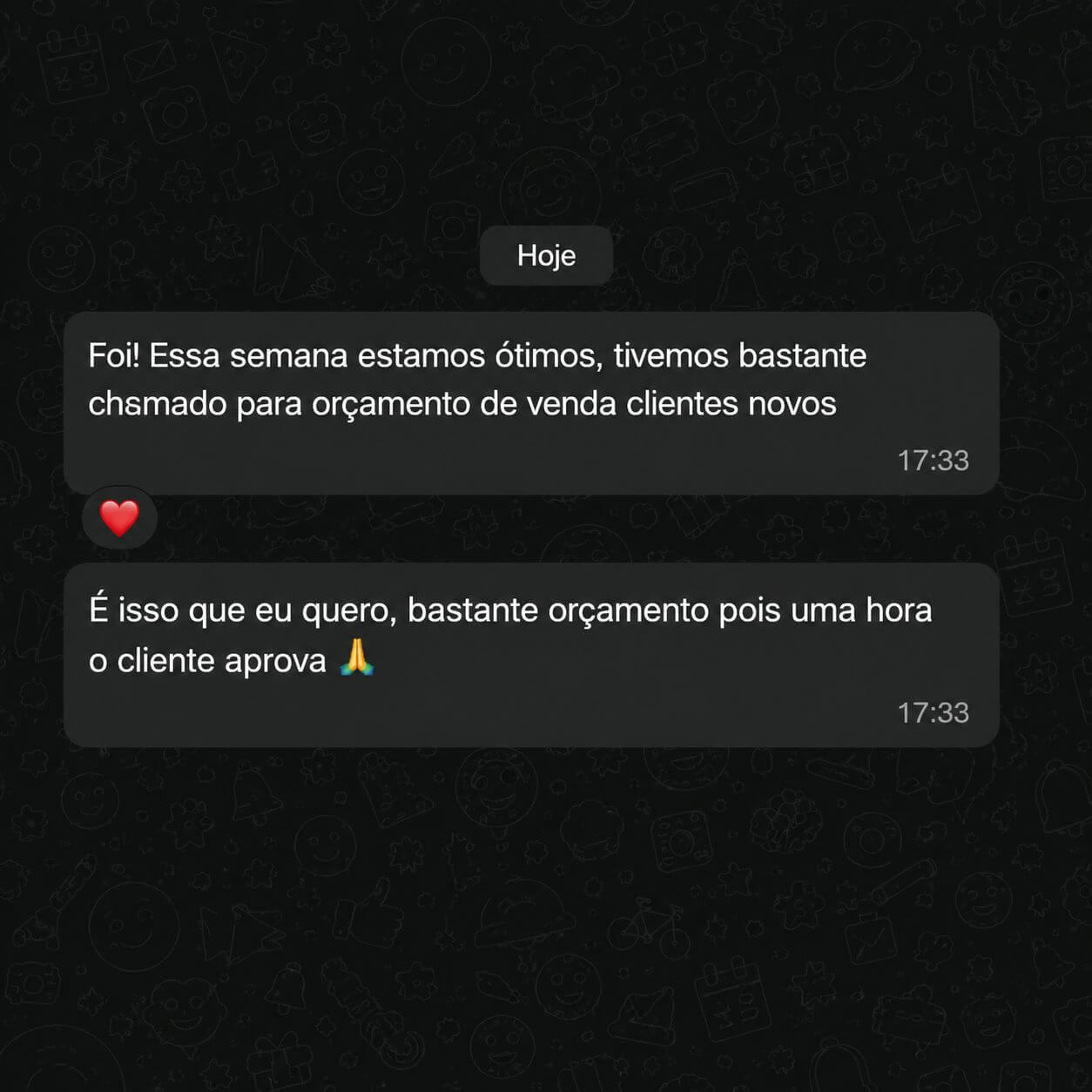Mensagem de cliente relatando aumento de pedidos de orcamento